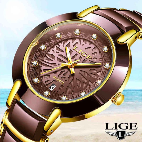 2020 Lige Frauen Uhren Top Marke Luxus Damen Quarz Uhren Wasserdichte Armbanduhr Mode Frauen Uhr Männer Keramik Uhr Liebhaber Q0524