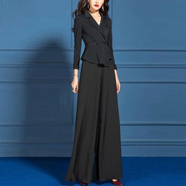 

women's tracksuits temperament ladies two-piece suit large size waist slimming spring autumn speaker wide-leg pants, Gray