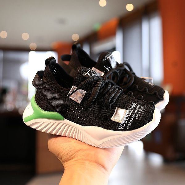 

girls casual shoes breathable non-slip mesh childrens shoes boys sports shoes flying woven running, Black;red