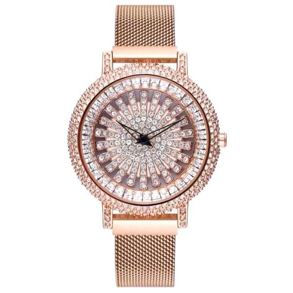 

wristwatches luxury full rhinestone round dial magnetic alloy band women quartz wrist watch, Slivery;brown