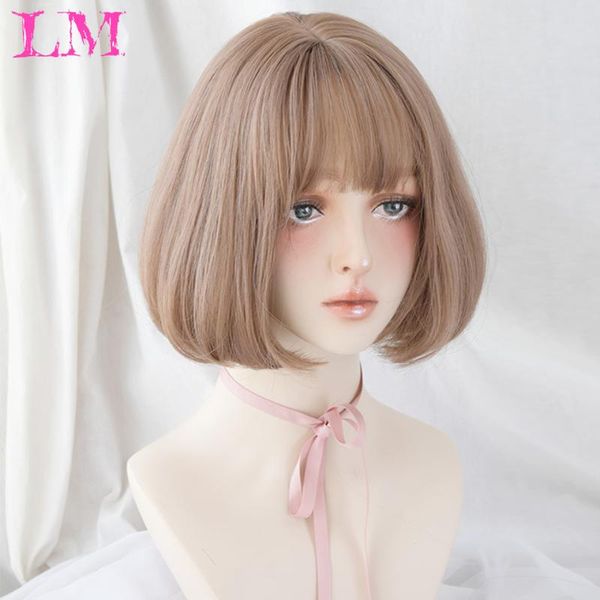 

synthetic wigs liangmo short bob wig with bangs for women black pink purple party daily use shoulder length