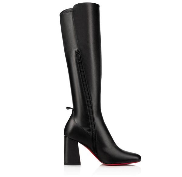 

elegant winter brands women red bottoms boots kronobotte knee boot chunky heels black calf leather lady booties party wedding eu35-43