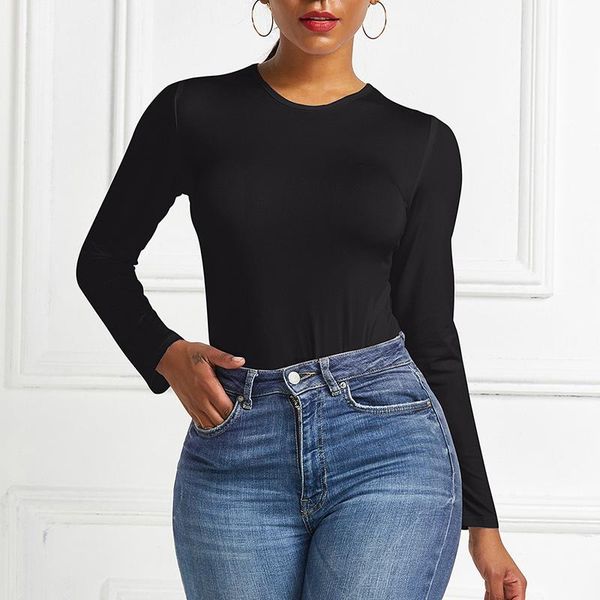 

solid color ladies jumpsuit skinny casual long sleeved o neck beach fashion women's jumpsuits & rompers, Black;white