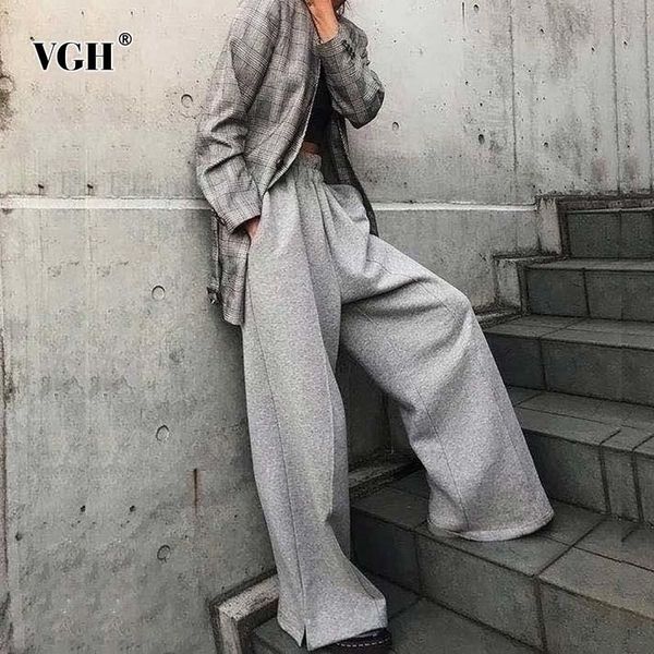 

women's pants & capris vgh casual loose women full length pant for female high waist straight wide leg fashion clothing 2021 spring tid, Black;white