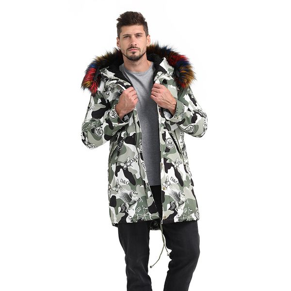 

pi overcomes men's mid-length ni overcomes fur liner faux leather winter coat men's coat and fur coat, Black