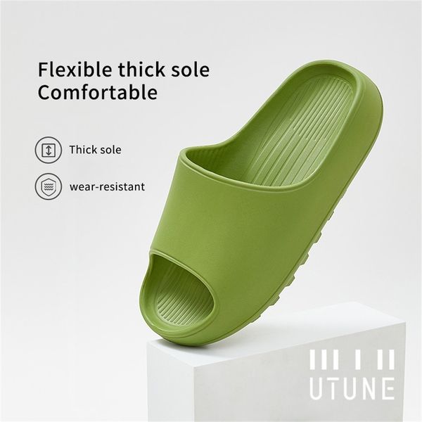 

70% off outlet stores utune women slippers platform shoes summer outside slides soft men's home slipper fish beach non-slip for shower, Black