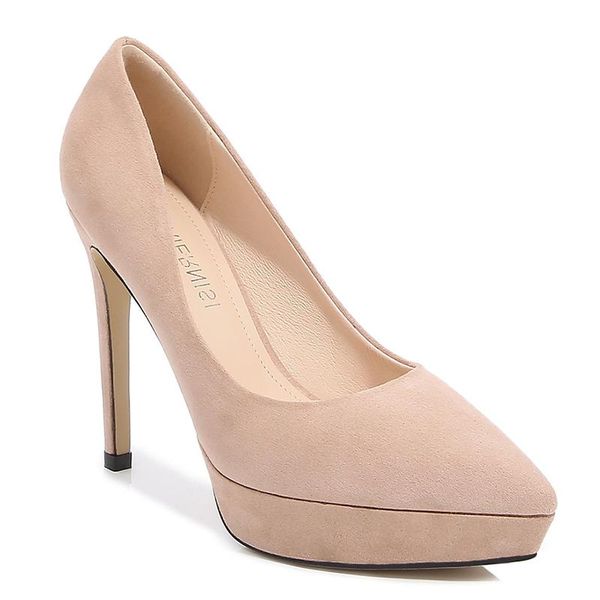 

dress shoes solid color party wedding single stiletto high heel women's thick-soled flocking heels one foot, Black