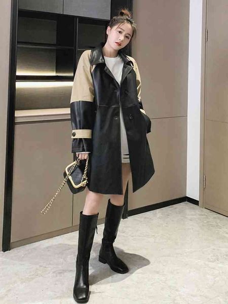 

European style 2021 women's single-breasted Korean leather jacket, Black