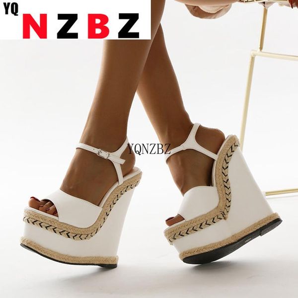

sandals yqnzbz 35~42 white women wedge female platform high heel fashion ankle strap open toe zapatos de mujer, Black