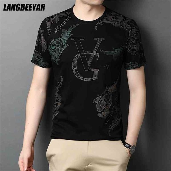 

mercerized cotton summer brand o neck print t shirt men short sleeve casual fashion mens clothing 210716, White;black