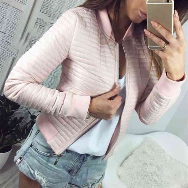 

women spring autumn coat short section outerwear cotton padded warm jacket outwear casual pink black thin female clothes 210426, Black;brown