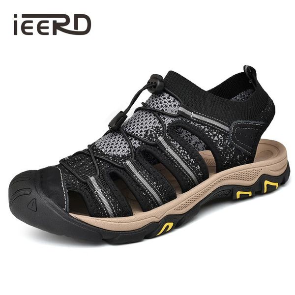 

sandals breathable mesh men hand-made summer beach protective outdoor, Black