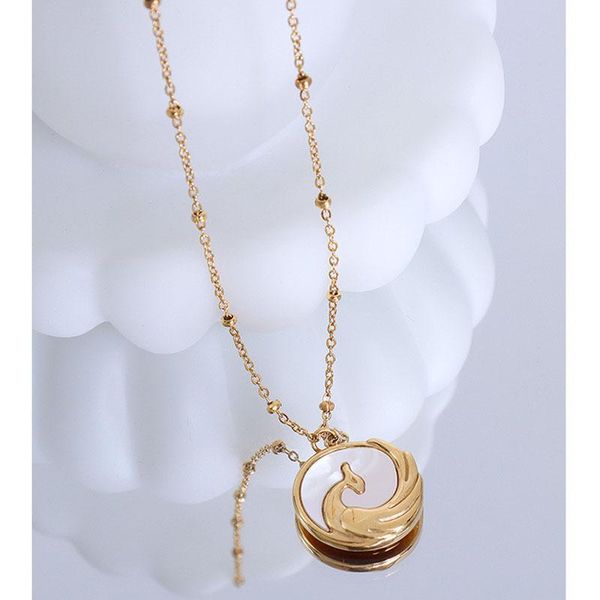 

pendant necklaces ghidbk embossed phoenix inlaid white sea shells for women titanium steel trendy animal charm necklace gift, Silver