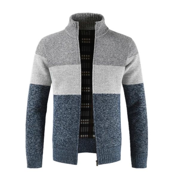 

drop negizber 2021 winter sweater men patchwork slim fit stand collar thick fleece cardigan fashion warm men's sweaters, White;black