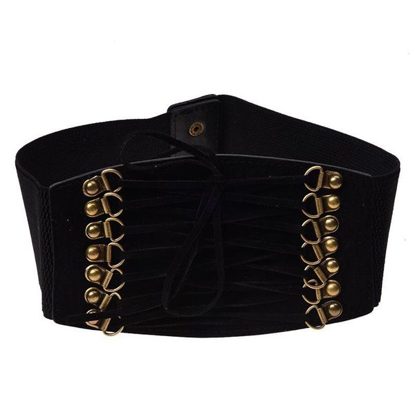 

belts women's rivet elastic buckle wide waist belt waistband (black), Black;brown