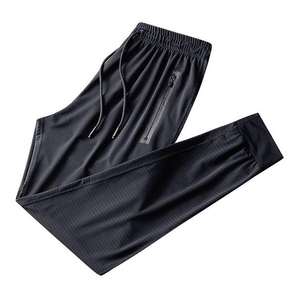 

men's pants casual thin ice silk long good quality air conditioning trousers beam mouth closing straight leg 8xl 9xl, Black