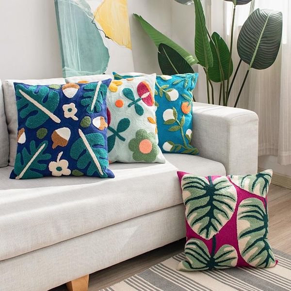 

cushion/decorative pillow floral cushion cover 45x45cm embroidery soft cozy home decoration for living room kids color block