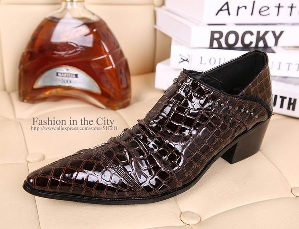 

6.5cm high heel shoes man italian style leather dress wedding and party men, size us12, Black