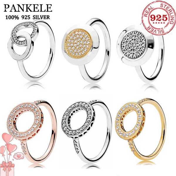 Anelli a grappolo Original Pave Logo Bicolore Signature Circles Cuori di con anello di cristallo Fit 925 Sterling Silver Fashion Gioielli fai da te