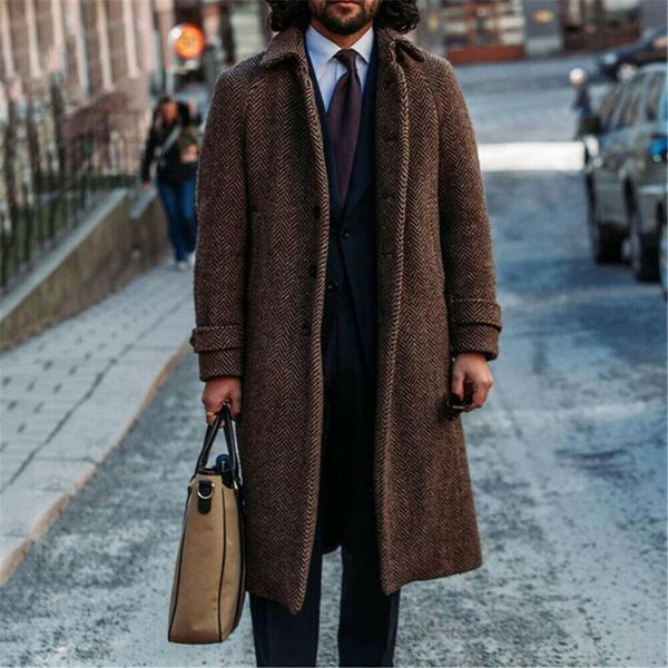 

men's wool & blends winter warm long-sleeved jacket slim fit windbreaker casual formal coat, Black