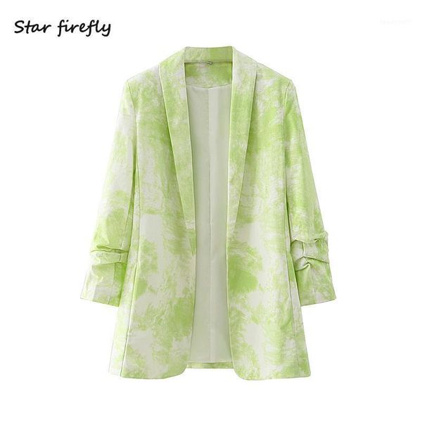 

star firefly fashion suit female 2021 summer casual slim high street fresh tie-dye buttonless cuffs pleated blazer women women's suits, White;black