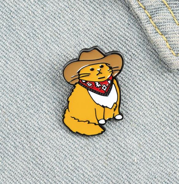 Cowboy Cats Enamel Pin Custom Смешные животные шляпы броши рубашка отворота сумка милый значок мультфильм котенок ювелирные изделия подарок для друзей gc783