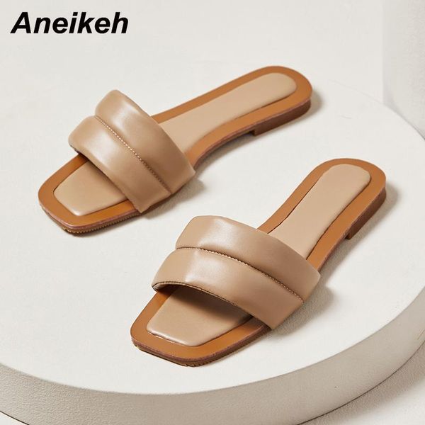 

slippers aneikeh summer women's shoes shallow pu flat with slides outside fashionable mules leisure sewing concise solid, Black