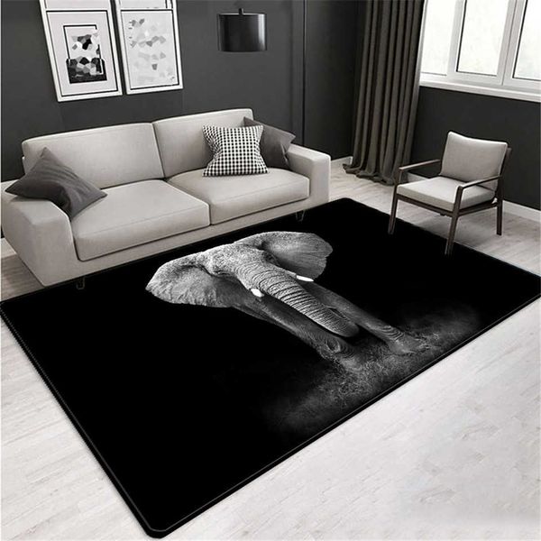 Elefante Mats 3D para o chão grande Animal Tapete Sala de estar Nordic Estilo de Luxo Preto Decoração Casa Rug 210626