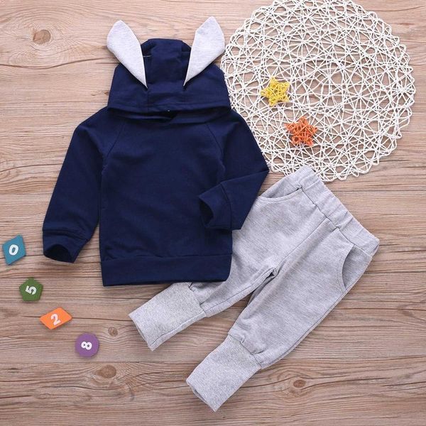 

clothing sets born clothes autumn winter boys ears long sleeve hoodies pants outfit suit infant toddler cotton sportswear, White