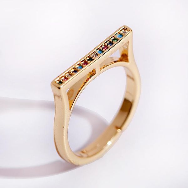 

cluster rings minimalist cz geometric thin ring adjustable 2021 gold color cubic zirconia punk for women girls rainbow jewelry anillos, Golden;silver