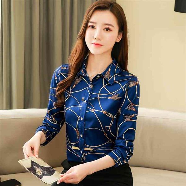 

silk shirt women's korean spring autumn long sleeve casual cardigan print women blouse and gd477 210506, White