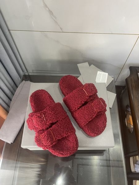 

luxury wool slides designer slippers soft warm fur enameled triangle crossover fashion women shoes black white begin with original box shoe