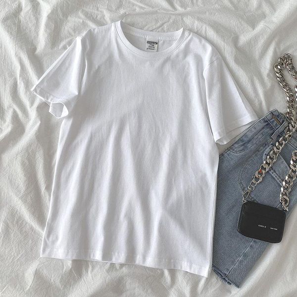 

women's t-shirt summer 2021 short sleeve tshirts oversized white basic tees female o-neck solid 18 colors