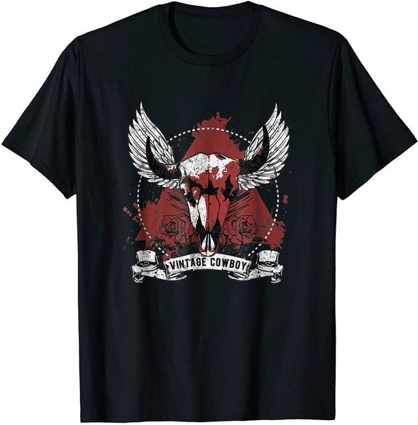 

vintage skull cowboy tshirt | tattoo roses wings indian size m-5xl, White;black