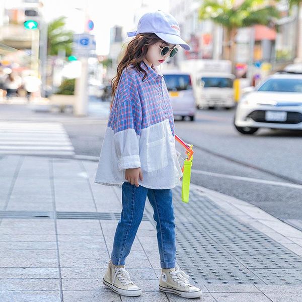 

shirts 2021 spring girls plaid long sleeve dress teenage 12 years old school clothing children shirt kids, White;black