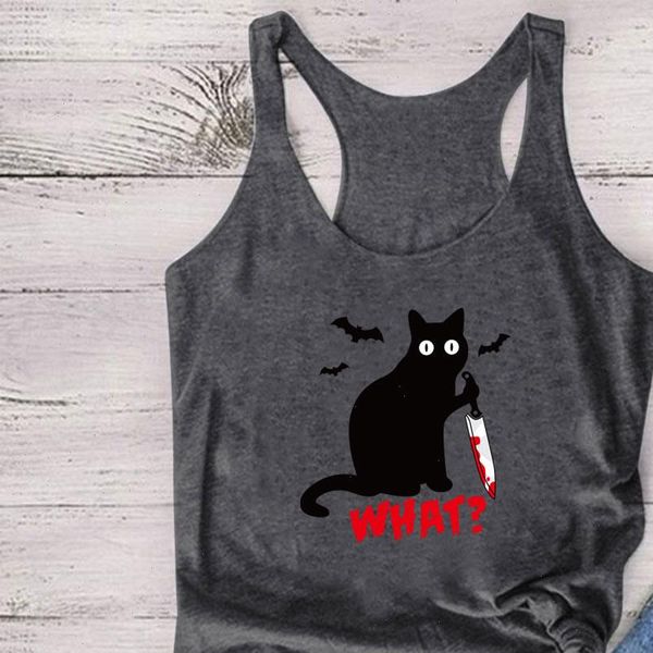 

womens cami gothic cat knife bats what printed tank women sleeveless summer graphic vest cotton crew neck loose, White