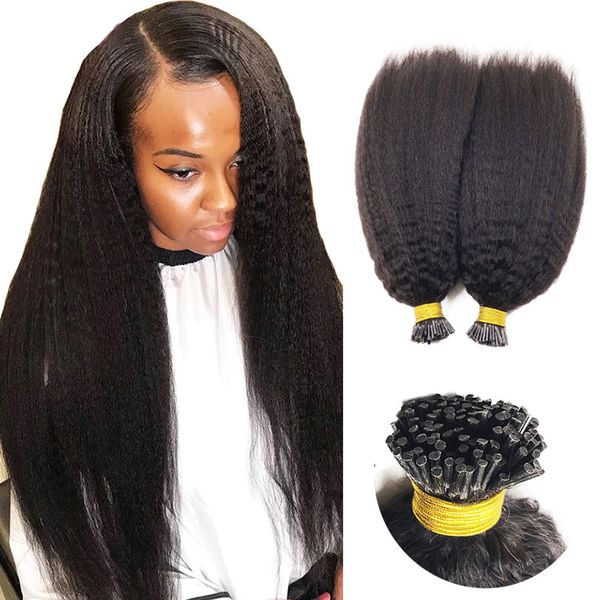 

1g/strand mongolian kinky straight human hair pre-bonded remy extensions natural color 100 strands for women, Black