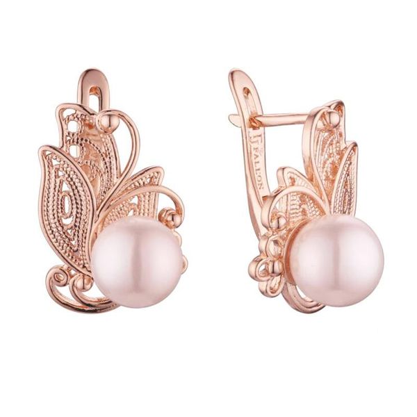 

dangle & chandelier fj women flower shaped 585 rose gold color round simulated pearl drop earrings, Silver
