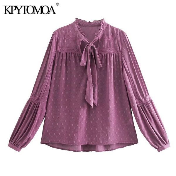 

women fashion patchwork loose ruffled blouses vintage bow tied collar long sleeve female shirts blusas chic 210416, White