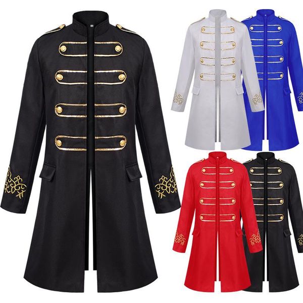 

men's jackets men retro jacquard steampunk jacket long punk solid color gothic prom uniform stand collar clothing trench, Black;brown