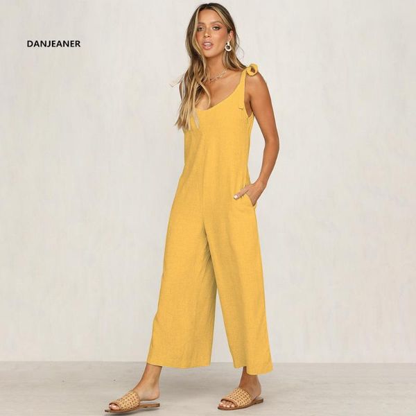 

women's jumpsuits & rompers danjeaner solid cotton linen wide leg summer casual loose sleeveless backless overalls streetwear playsuit, Black;white