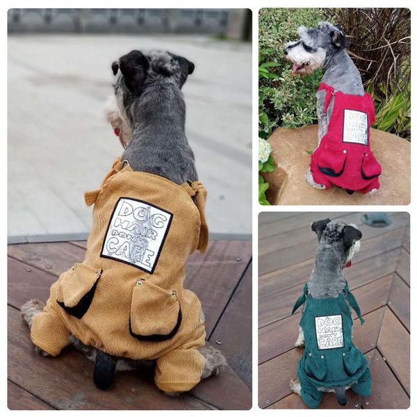 

dog apparel autumn and winter cat clothes corduroy pet bib four feet red yellow green color clothing factory direct sale