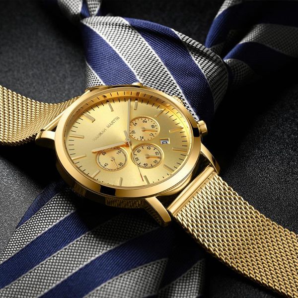 

wristwatches 2021 fashion mens watches with stainless steel sports chronograph quartz watch business kinyued gold, Slivery;brown