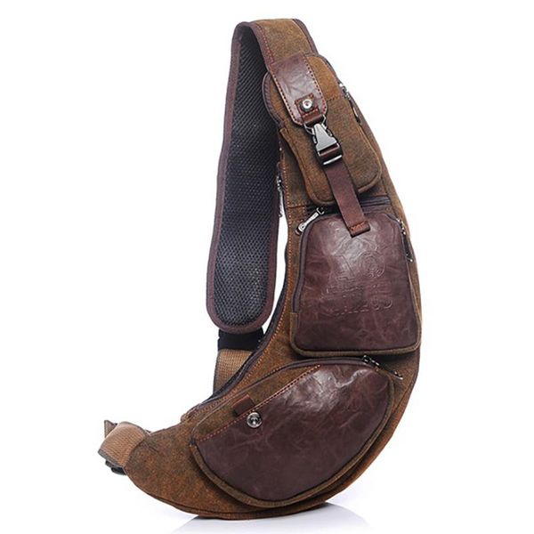 

backpack men canvas sling chest bag half moon riding shoulder bags travel casual male single rucksack daypack