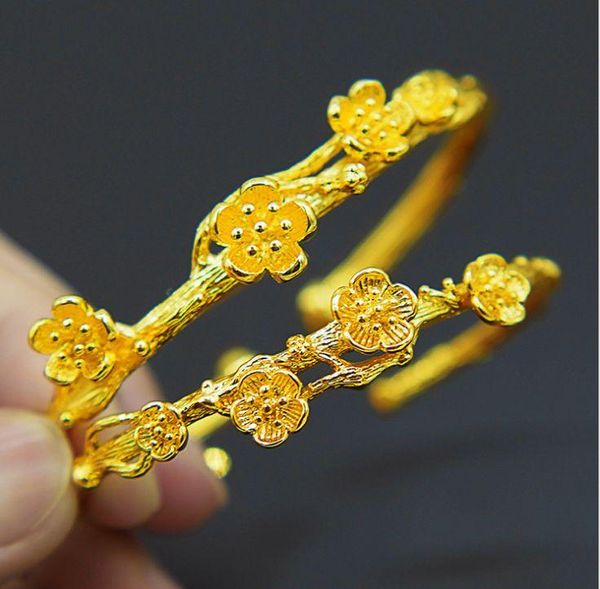 

bangle anglang fashion gold colour woman plum blossom adjustable charm girls wedding jewelry gifts, Black