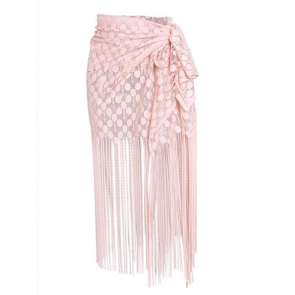 

women's swimwear storyever summer tassel beach hollow out solid color bandage skirt swimsuit cover up, White;black