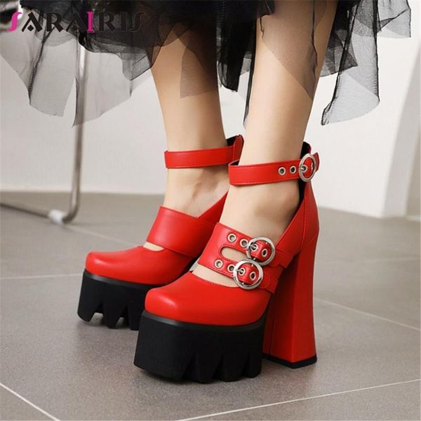 

sarairis ins female sandals buckle high heel square toe platform women 2021 solid mature leisure shoes woman dress, Black