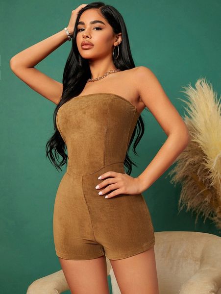 

sxy solid rib-knit tube romper l6tx#, White
