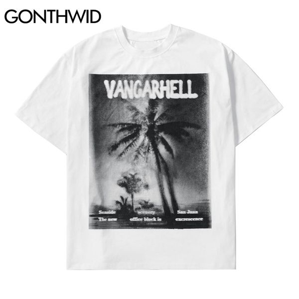 

tshirts streetwear coconut tree print punk rock gothic tees shirts men hip hop harajuku casual short sleeve cotton 210602, White;black