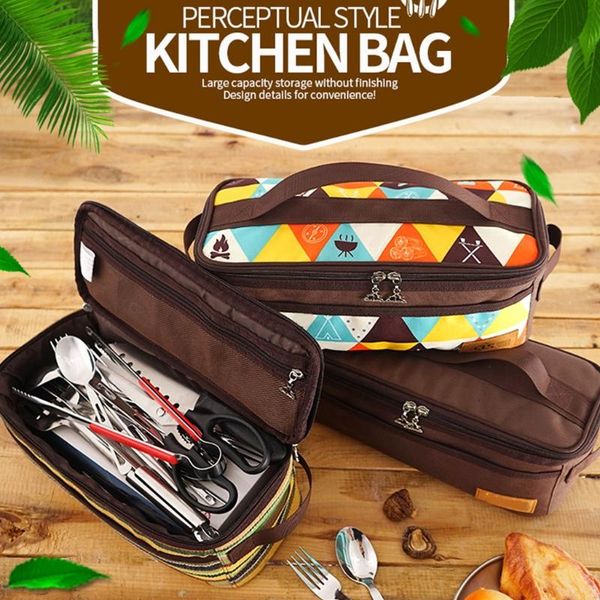 

tools & accessories portable camping storage handbag kitchen utensil organizer travel set cookware utensils kit hanging bag outdoor